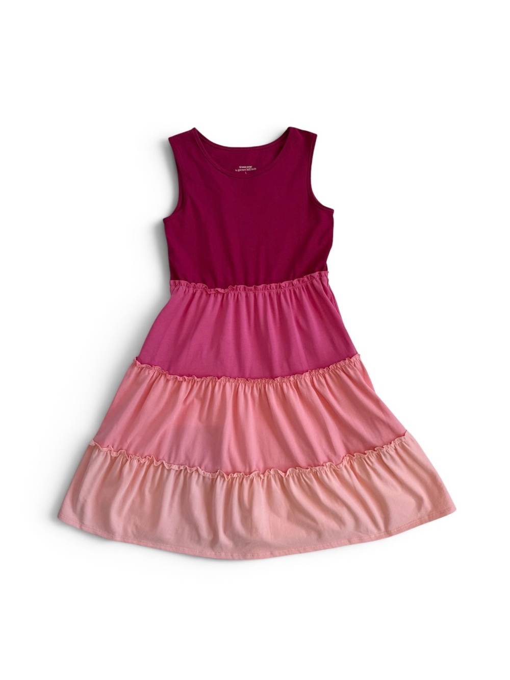 Garnet Hill Girls' Organic Cotton Tiered Tank Dress, Cranberry Tiers, Size 8-10